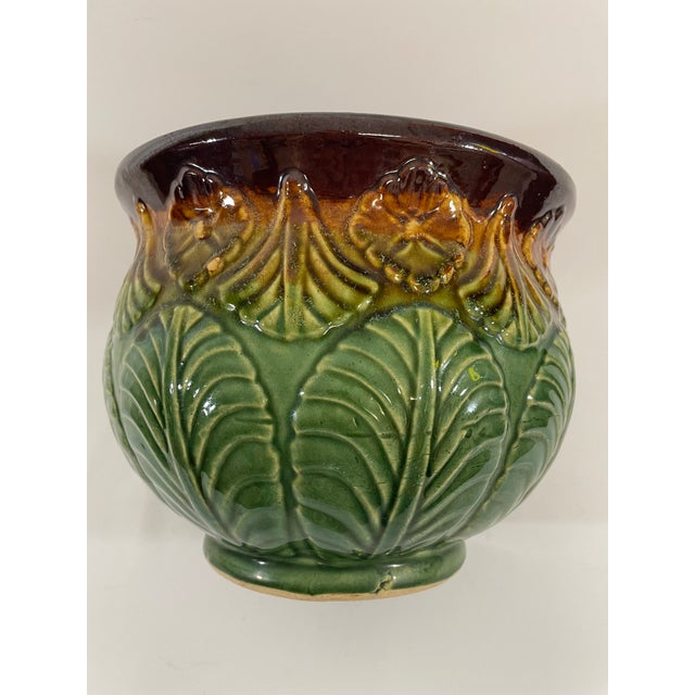 Early 1900s Weller Art Pottery Majolica Cachepot Planter For Sale - Image 9 of 13