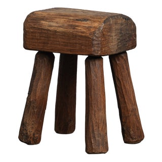 Robust Primitive Wood Stool, Europe, 1970s For Sale