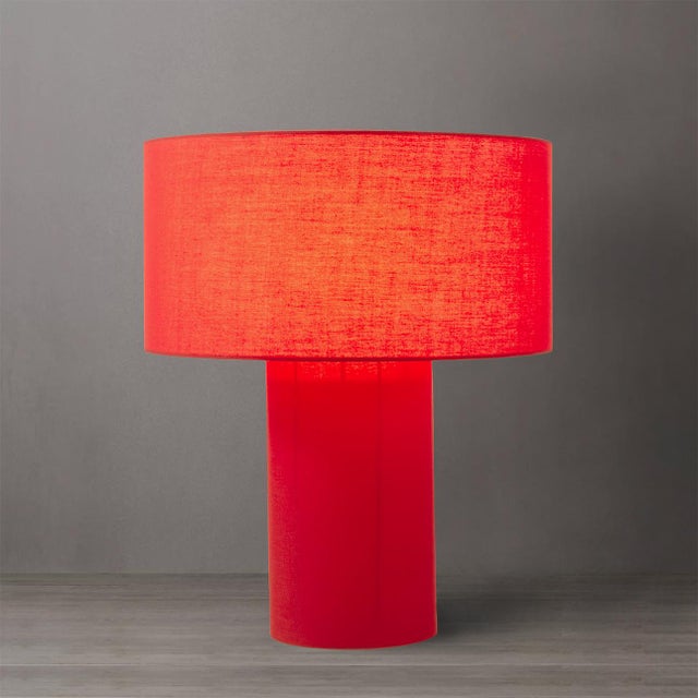 Mid-Century Modern Moonlight Table Lamp - Crimson Red Linen Shade, Dimmer Switch For Sale - Image 3 of 4
