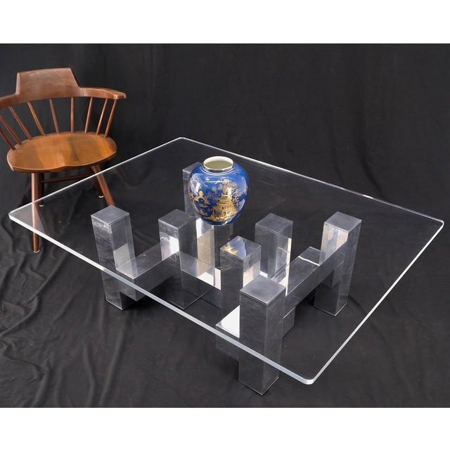 Metal 1960s Cityscape Aluminum Base Glass Rectangle Top Rounded Corners Coffee Table For Sale - Image 7 of 9