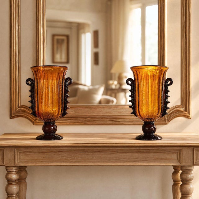 Pair of neoclassical style Murano glass vases, Italy 1980s. The Italian vases are attributed to Barovier and Toso. The...