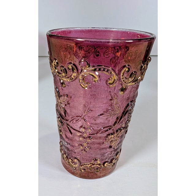 Rare Antique Harrach Jewel Cameo Glass Pitcher and Glasses, Cranberry Stain, Gold Gilt, 1900 For Sale - Image 10 of 12