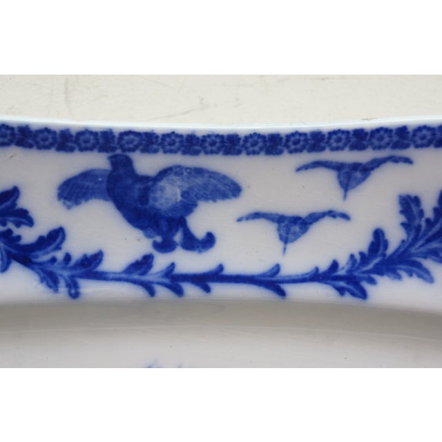 Antique Royal Cauldon Flow Blue Thanksgiving Turkey Meat Serving Platter 22" For Sale - Image 10 of 18