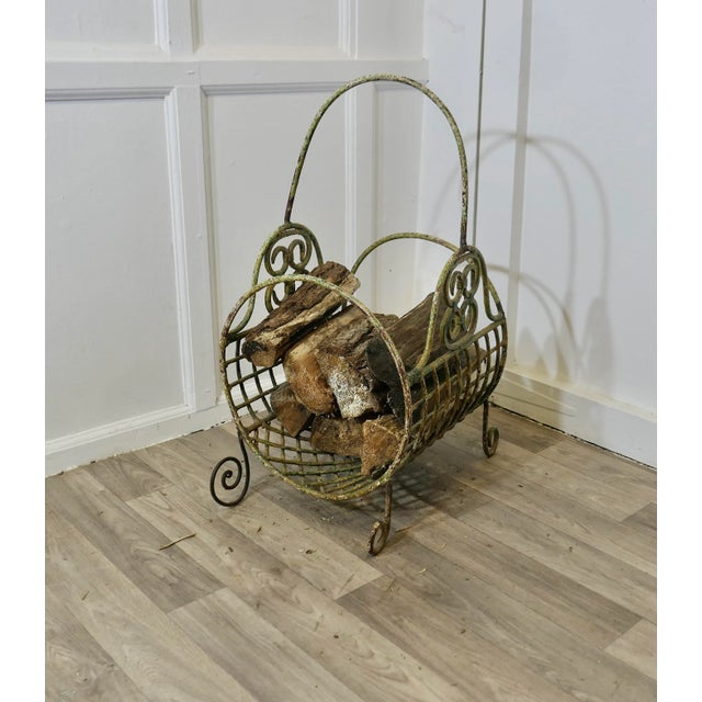 A 19th C French Wirework Log Carrier Basket This is a charming piece based on the design of a French Tuileries Flower...