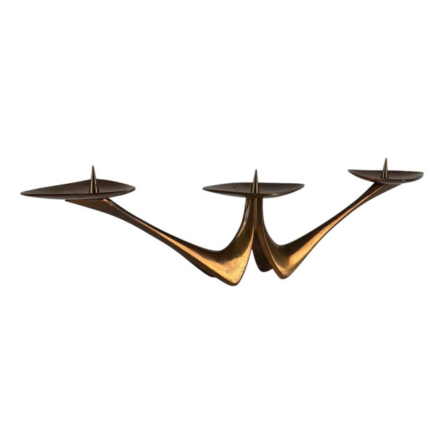 Three-Light Brass Candelabra attributed to Klaus Ullrich, Germany ,1950s For Sale