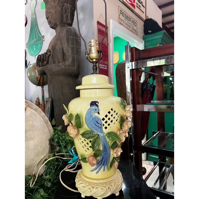 1970s Ceramic Detailed Table Lamp With Bird Accents- Condition Issues For Sale - Image 10 of 10