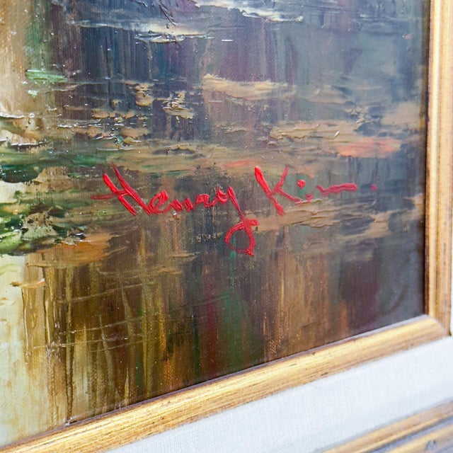 Green Late 20th Century Monumental Oil Landscape Painting in Ornate Gilded Frame Signed by Henry Kim For Sale - Image 8 of 12