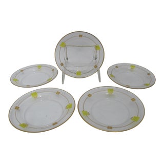 Mid 20th Century Mid Century Modern MCM Gold & Green Enamel Crystal Small Dessert Bowl Set of 5 For Sale