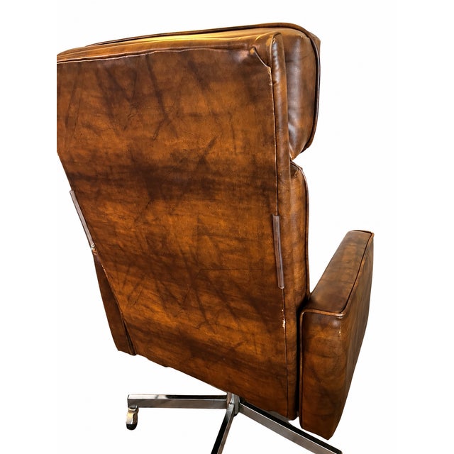 Metal 1970s Eck-Adams Brown Tufted High-Back Executive Office Chair For Sale - Image 7 of 17