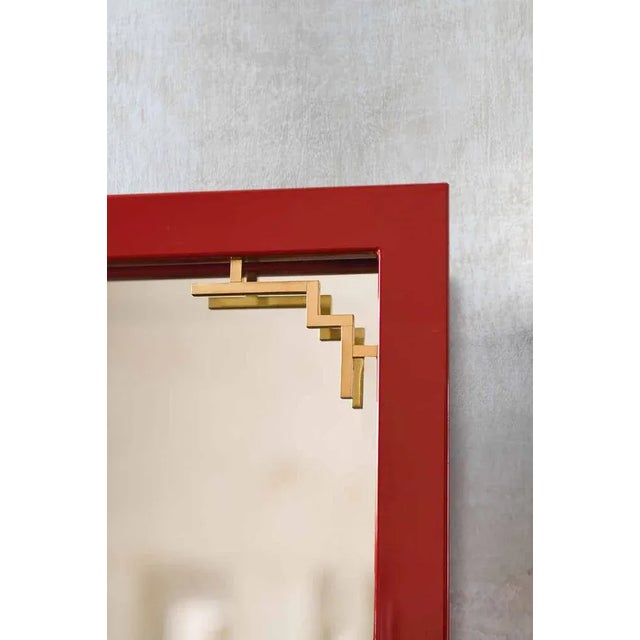 China Red Mirror Lacquered Series with Brass Details, 1970s For Sale - Image 3 of 4