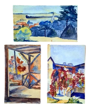 A Ghillies, Barbizon School Landscapes, 1918, Watercolors, Set of 3