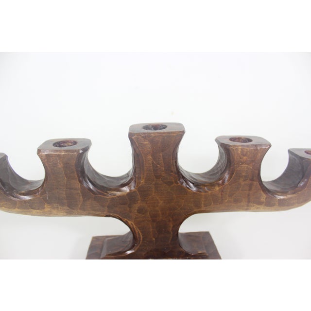 Vintage Carved Wood Candelabra Handmade Wooden Candle Holder Scandinavian Folk Art For Sale - Image 6 of 10