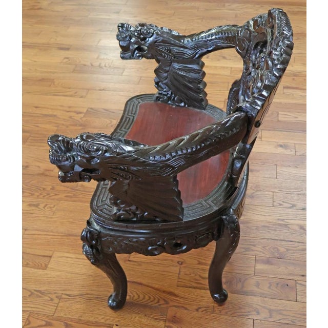 Japanese Antique Late 19th Century Meiji Japanese Dragon Carved Chair For Sale - Image 3 of 10