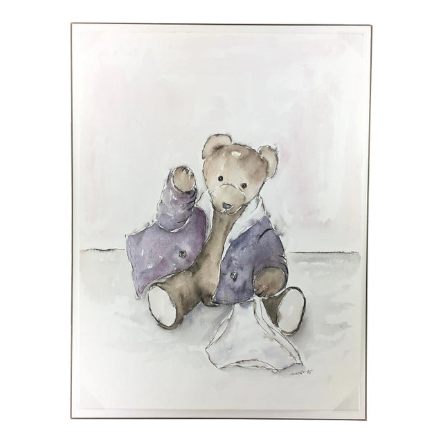 1995 Watercolor Painting of a Teddy Bear For Sale
