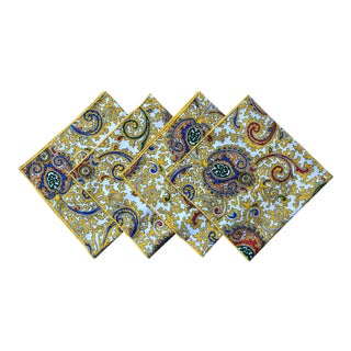 Vintage Yellow Paisley Cotton Dinner Napkins - Set of 4 For Sale