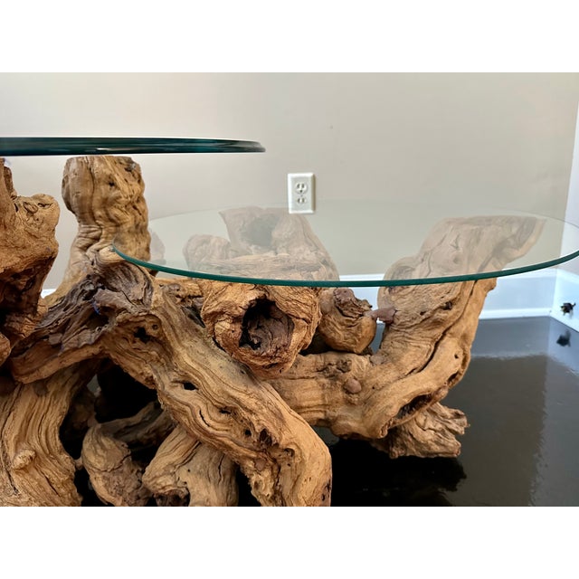 Wood Sculptural Grapevine Trunk Coffee Table, Double-Tier Glass, Attributed to SierraArts (C. 1994–2009) For Sale - Image 7 of 9