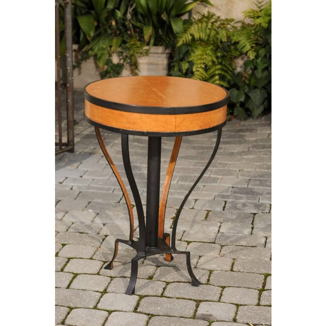 Wood Austrian Biedermeier 1820s Guéridon Side Table with Burl Veneer and Iron Frame For Sale - Image 7 of 10