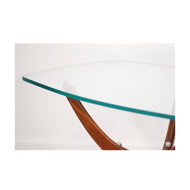 This item is an authentic 1960s Mid-Century Modern sculptural walnut side table designed by Forest Wilson. This...
