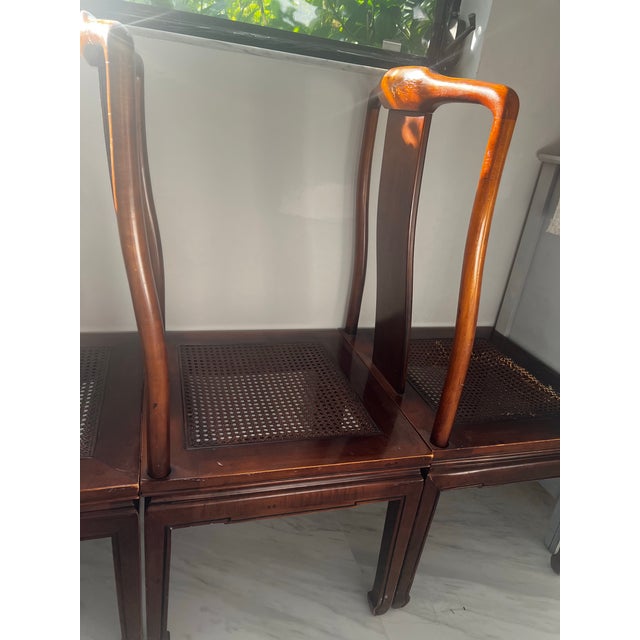 Chinoiserie Set of 6 Henredon Regency Chinoiserie Mahogany & Cane Dining Chairs - Est. 1970s For Sale - Image 3 of 12