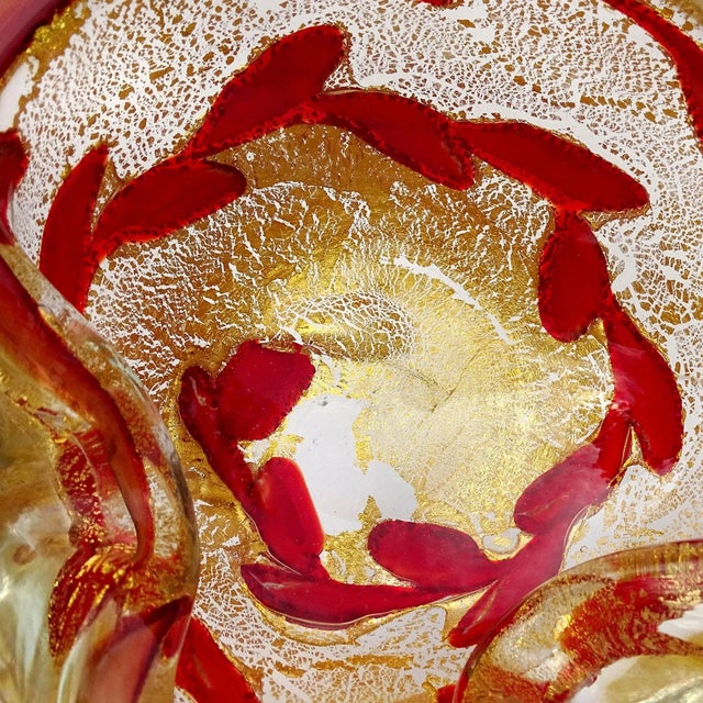 Red Vintage Barovier Toso Murano Heavy Gold Flecks Ruby Red Vines Italian Art Glass Ashtray Bowl For Sale - Image 8 of 9