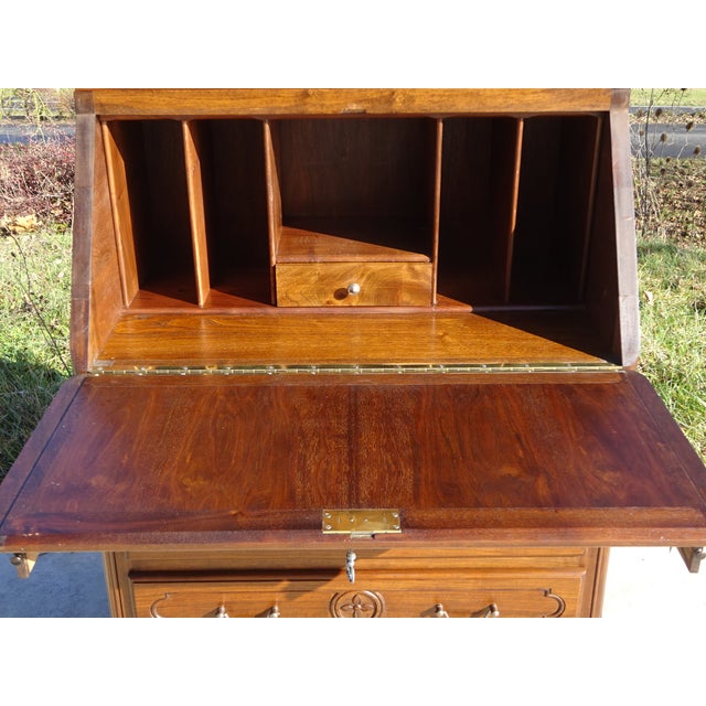 Wood Louis XV Style Display Cabinet with Secretary and Drawers in Walnut, 1960s For Sale - Image 7 of 18