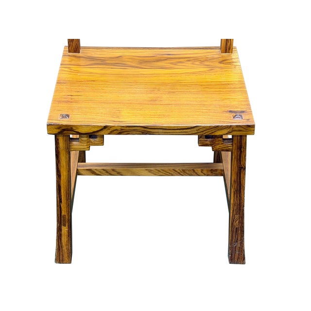 Zen Oriental Straight Legs Bars Backrest Solid Wood Chair For Sale - Image 9 of 9
