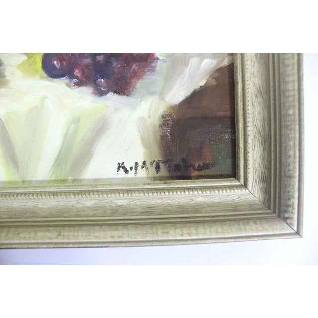 Vintage Oil Painting Still Life With Fruit and Wine Carafe Colorful Colourful, Signed Original Art, Framed Mid Century Modern, Boho For Sale - Image 4 of 10