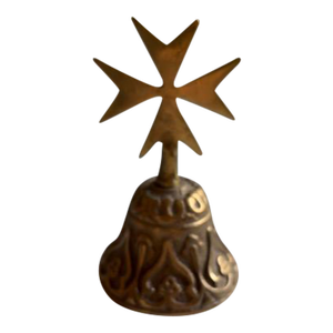 Mid 20th Century Brass Bell With Ornate Base and Maltese Cross