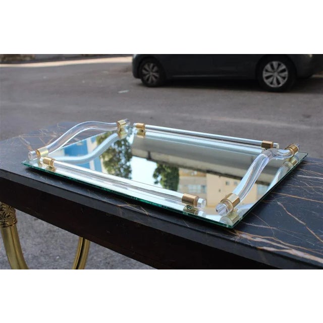 Tray with Light Mirror and Brass, Italy, 1970s, in Very Good conditions. Designed 1970 to 1979