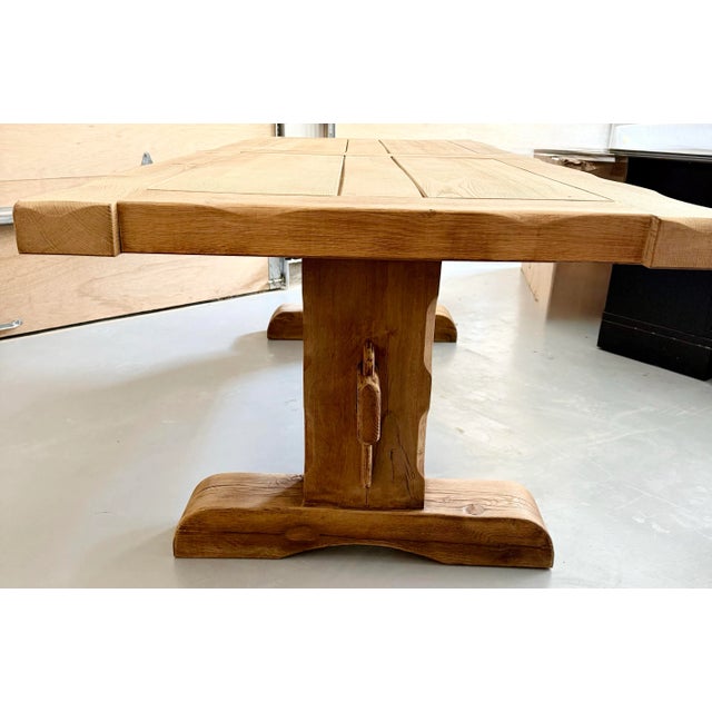Brown Early 1900s Belgian Oak Monastery Trestle Dining Table For Sale - Image 8 of 12