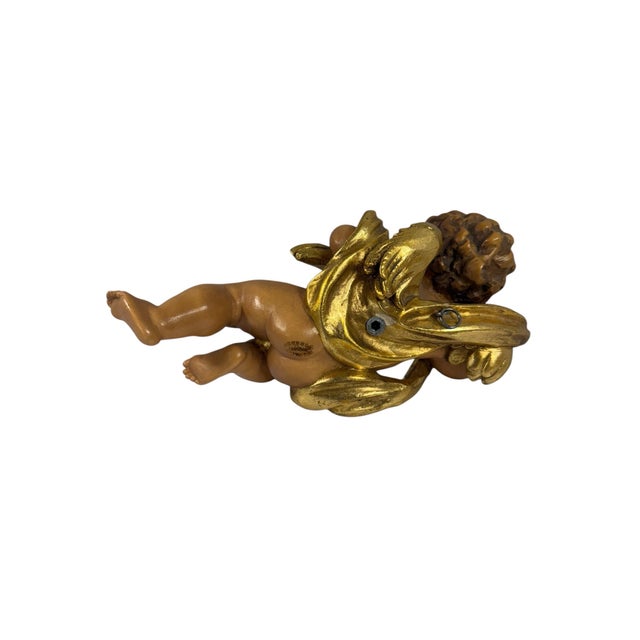Wood Pair Vintage Osvaldo Moroder Val Gardena Wood Carved Cherubs Angels Putti 11" For Sale - Image 7 of 10