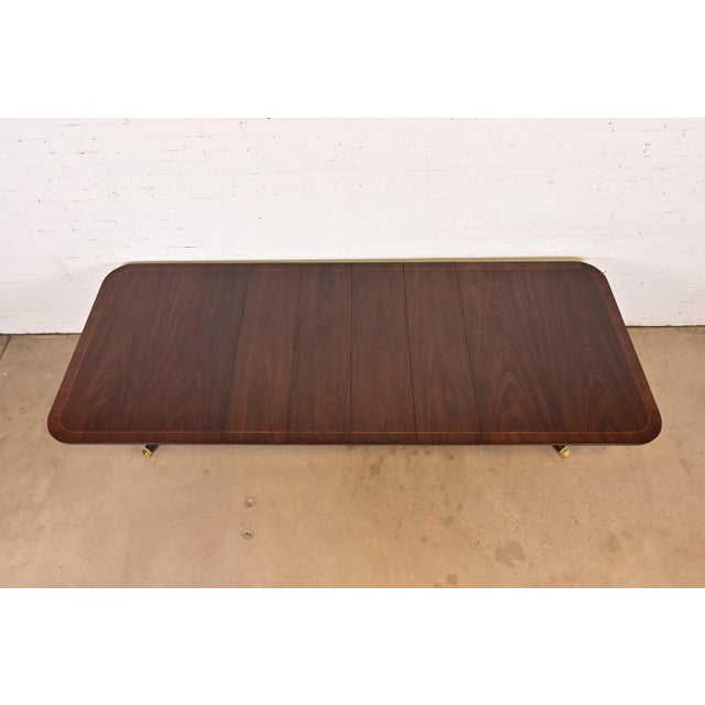 Late 20th Century Kindel Furniture Georgian Banded Mahogany Double Pedestal Extension Dining Table, Newly Refinished For Sale - Image 5 of 14
