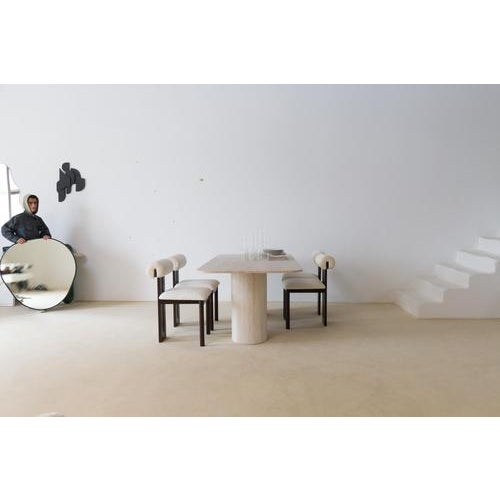 Beige Rectangular Top 200 Muted Beige Travertine Dining Table by Beije Avenue For Sale - Image 8 of 9