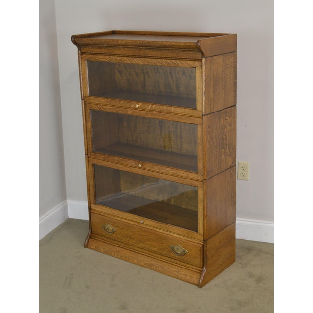 Antique Oak Pair 3 Stack Barrister Bookcases With Drawer Chairish
