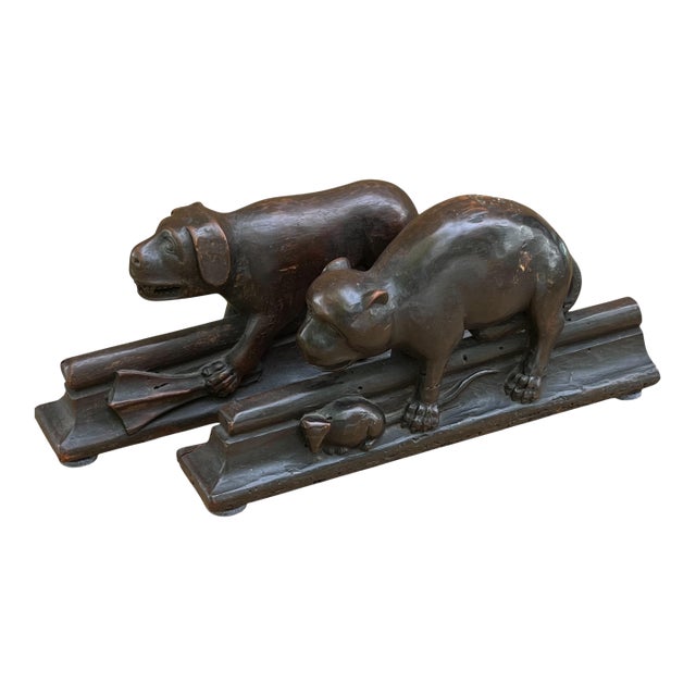 English Medieval Extremely Rare Church Pew Animal Carvings - Set of 2 For Sale