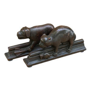 English Medieval Extremely Rare Church Pew Animal Carvings - Set of 2