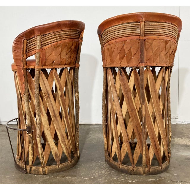 Vintage Mexican Leather & Cedar Equipale Bar Stools, a Pair Chairish