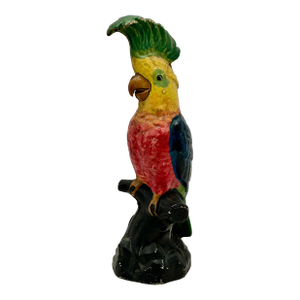 Rare Very Large 14 1/2 Inches Tall Antique American Cast Iron Cockatoo - Parrot Doorstop in Original Paint Circa 1920s