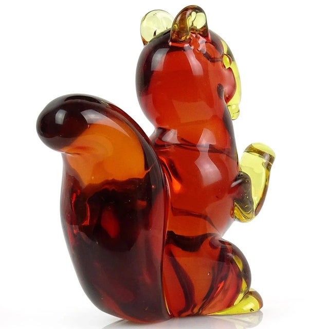 Murano Vintage Murano Seguso Sommerso Orange Red Yellow Italian Art Glass Mid Century Squirrel Figurine For Sale - Image 4 of 6