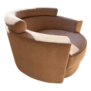 Roche Bobois Sculptural Circular Swivel Lounge Chair in Camel Suede Attributed to Vladimir Kagan For Sale