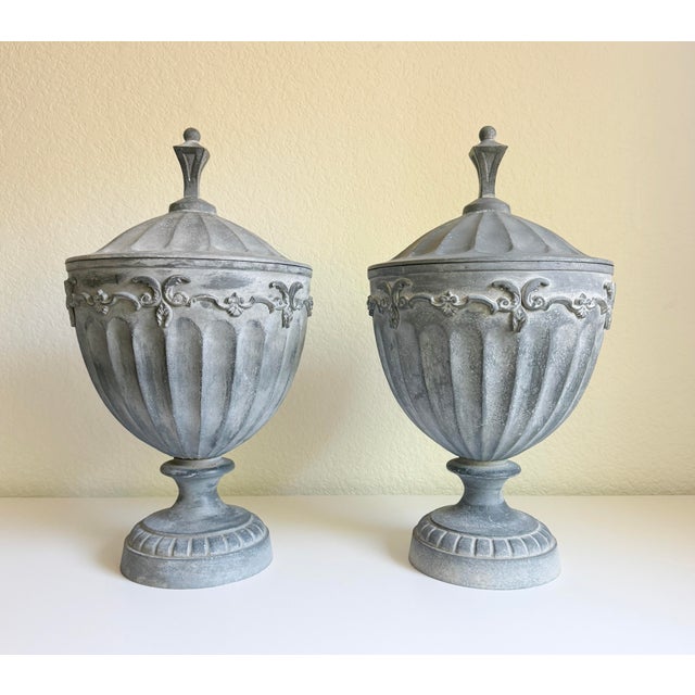 Neoclassic Adams Style English Garden Urns, a Pair, Late 19th Century For Sale - Image 15 of 15