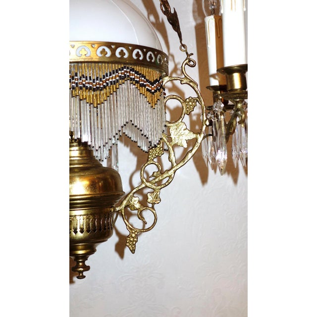 1920s Antique French Brass Glass Bead Seven-Light Chandelier, 1920s For Sale - Image 5 of 12