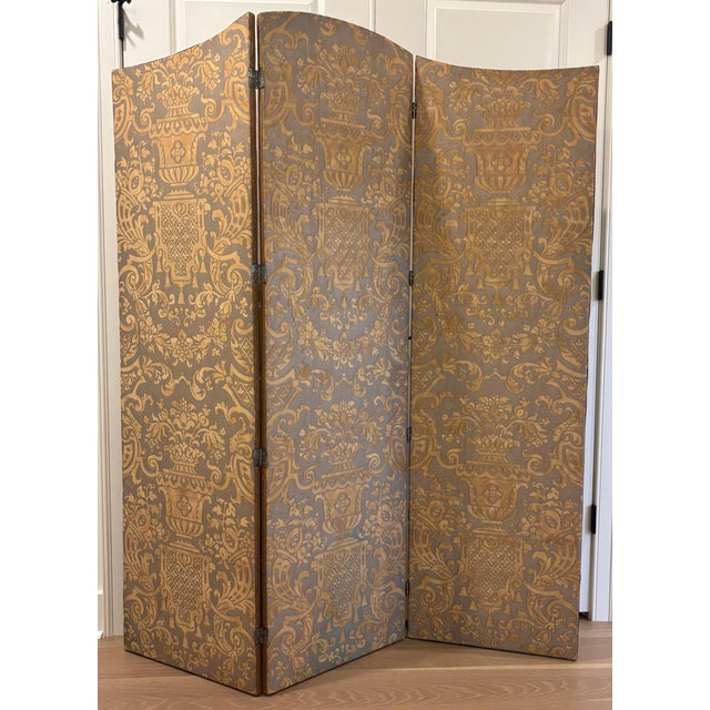 Vintage Fortuny 'Carnavalet' Three Panel Double Sided Screen / Double Sided Room Divider For Sale - Image 14 of 18