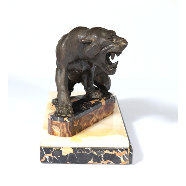 Art Deco Tiger, 1930, Patinated Bronze on Marble and Onyx For Sale - Image 11 of 14