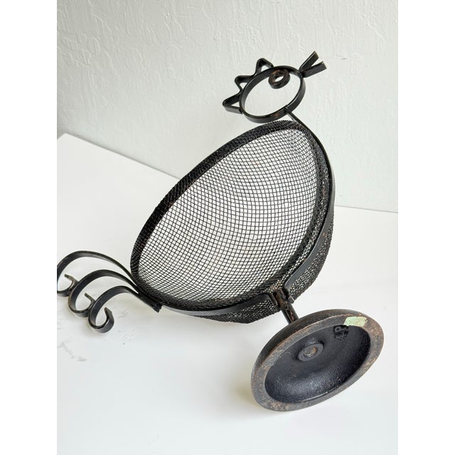 Black Vintage Weinberg Style Wrought Iron Wire Chicken Basket - Mid-Century Folk Art For Sale - Image 8 of 11