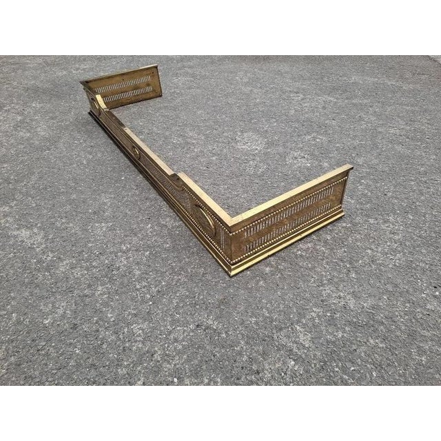 Antique Regency Pierced Brass Fireplace Fender with Floral Rosettes For Sale - Image 4 of 18