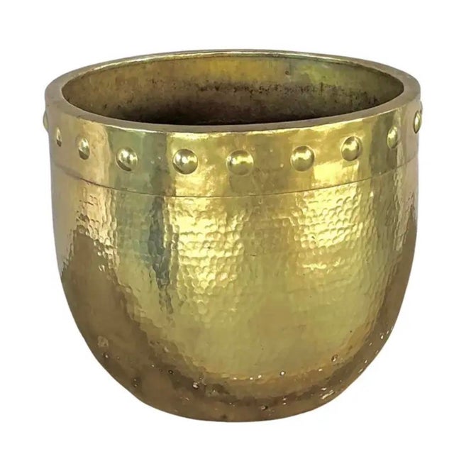 Brass Large Solid Hammered Brass Cachepot Planter For Sale - Image 8 of 8