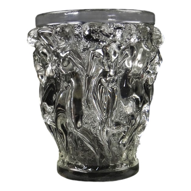 Mid-Century Clear Crystal Bacchantes Vase attributed to René Lalique for Lalique, 1950s For Sale