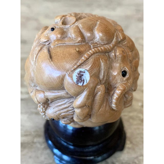 Wood Carved Japanese Okimono on Stand For Sale - Image 7 of 11