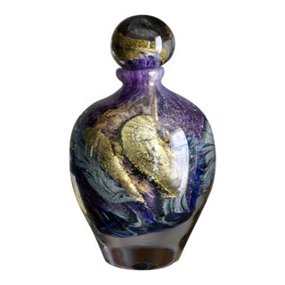 Jean-Claude Novaro Iridescent Art Glass Bottle With Stopper, 2005 – Purple, Blue & Gold For Sale
